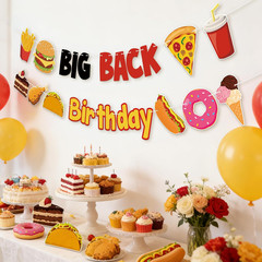Big Back Birthday Party Decorations Banner, Funny Junk Food Garland for Bachelor