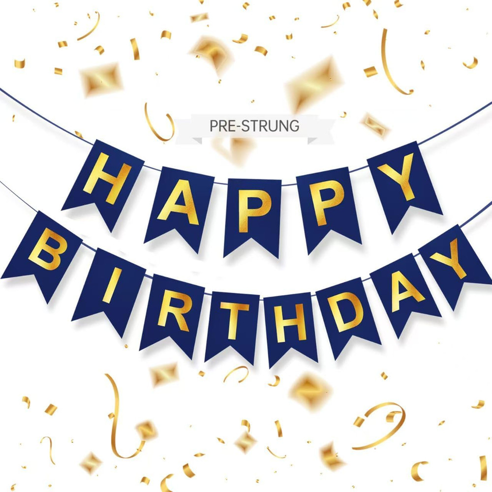 Blue Happy Birthday Banner,Navy Blue and Gold Party Decorations Sigh for Birthda