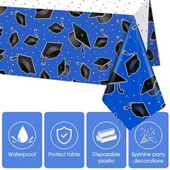 3 Pcs 2024 Graduation Party Tablecloth, Graduation Cap Rectangle Blue and White