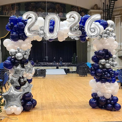 Graduation Decorations Class of 2026: Navy Blue and Silver Graduation Balloon Ar