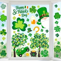 5 Sheet St. Patrick’s Day Window Clings, Green Shamrock Clover Tree Gnome Gold C