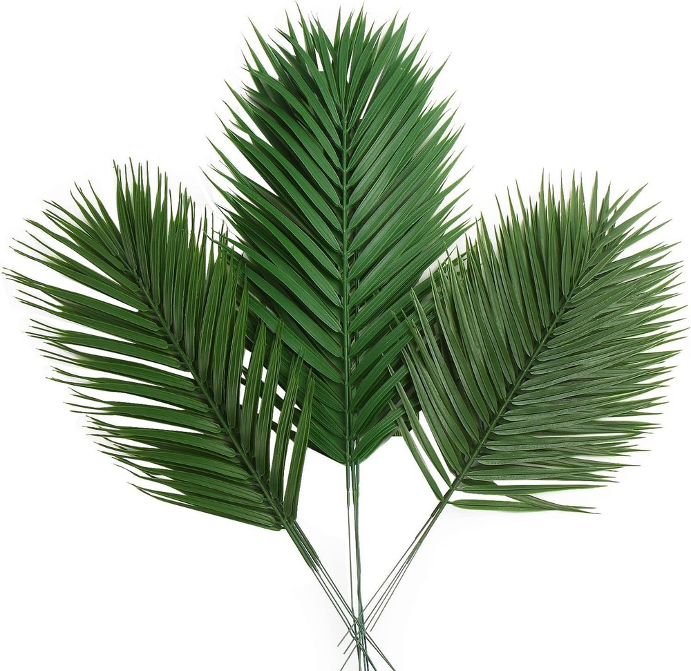 CCINEE 12 PCS Artificial Palm Leaves, Assorted Sizes Faux Large A-green