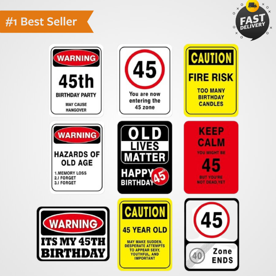 45Th Birthday Party Decorations – 9PCS Wall Signs Funny Tags for Adults 45 Years