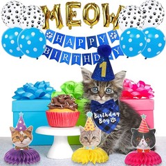 Stylish Blue Plaid Cat Birthday Party Supplies with Adjustable Fit for All Sizes