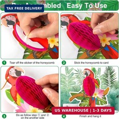 6 Pieces Hawaiian Tropical Parrot Honeycomb Decorations, Luau Party Decorations