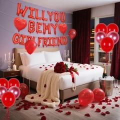 Red 16″ Will You Be My Girlfriend Balloons Letters – 18″ Heart Balloons Alpha…