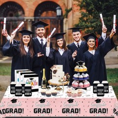 Stylish Pink Plastic Tablecloths for Graduation Parties – 54×108 Inches, 3 Count