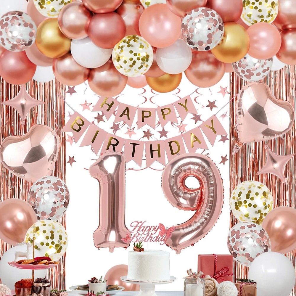19th Rose Gold Birthday Party Decorations for Women, Rose Gold Happy Birthday…