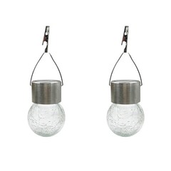 Outdoor Garden Solar Hanging Lights 2PC with Cracked Glass Shade Warm White LED