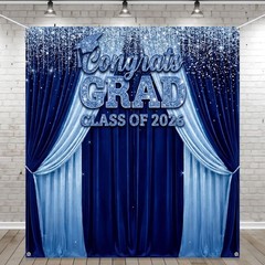 Large Class of 2026 Graduation Backdrop 5.9×6.6ft Blue Congrats Grad Photo Props