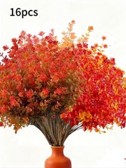 16 Piece Artificial Eucalyptus Flowers Set with Autumn Colors for Outdoors