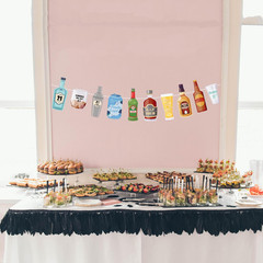 Pre-Strung Whiskey Beer Soda Bottles and Glasses Banner, Happy 21St Birthday Dec