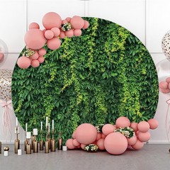 Greenery Green Leaves Round Backdrop Birthday Wedding Photo Background Banner