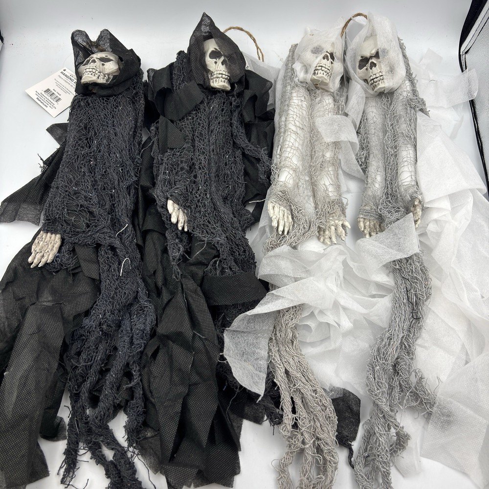(4) New NWT Halloween Hanging Ghost Spooky Grim Reaper Skeleton Garden Decor 20″