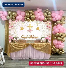 God Bless Backdrop for Girls First Holy Communion Baptism Backdrop Pink Flower G