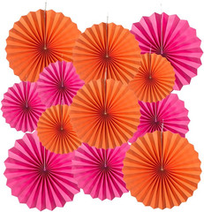 Hot Pink and Orange Paper Fans Wall Decoration Background Ceiling Hanging Decora