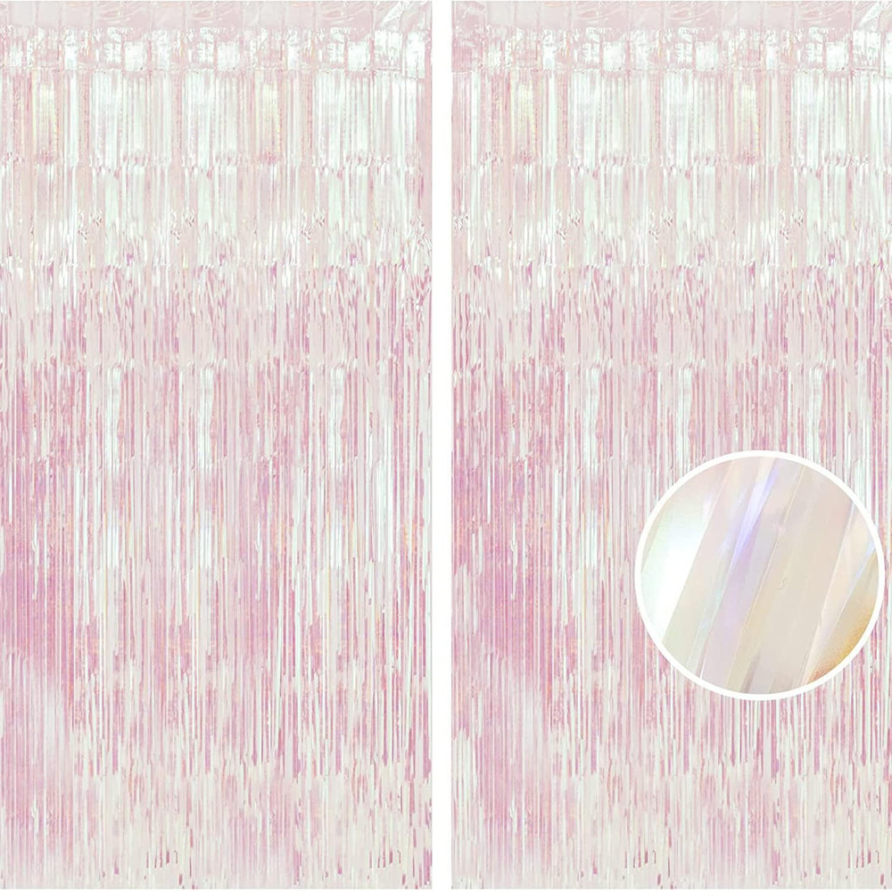 Iridescent Foil Fringe Backdrop – 2 Pack 3.2X6.5Ft Holographic Tinsel Photo Boot