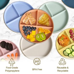 Divided Plates for Adults (8 Packs), 8 Mix Colors-9IN-8 Packs, 8 Colors
