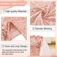 Sequin Table Skirt for Rectangle Table, 9FT x 30In Dusty Rose, Glamorous Spar…