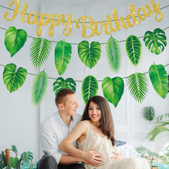 3 Pack Palm Leaf Banner Hawaii Party Decorations Green Leaves Flags Tropical Lea