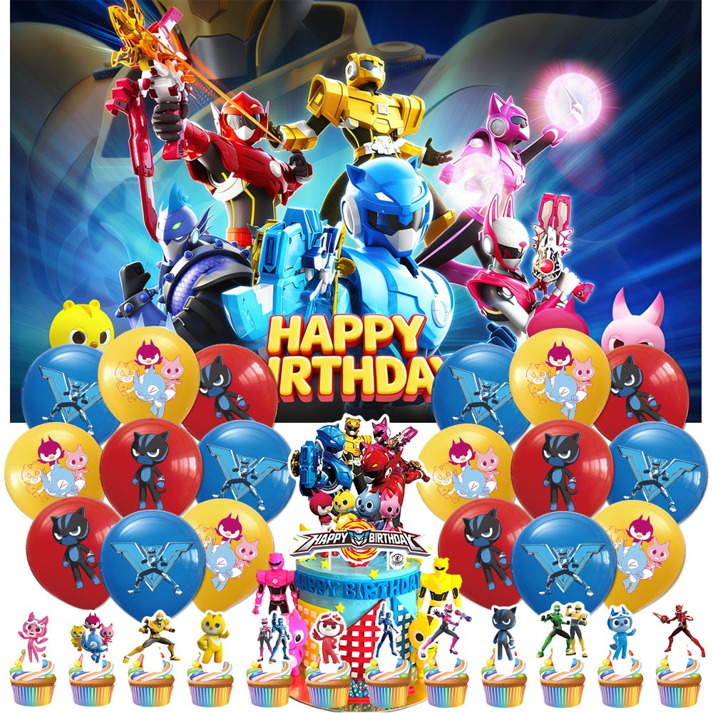 Miniforce Party Supplies Set Balloons Cake Toppers Banner Birthday Decor