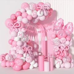 Pink Bow Birthday Decorations, Coquette Themed Party Supplies with Light Pear…