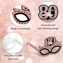 24PCS 80th Birthday Paper Eyeglasses, Rose Gold, Cheers to 80 Years, Props