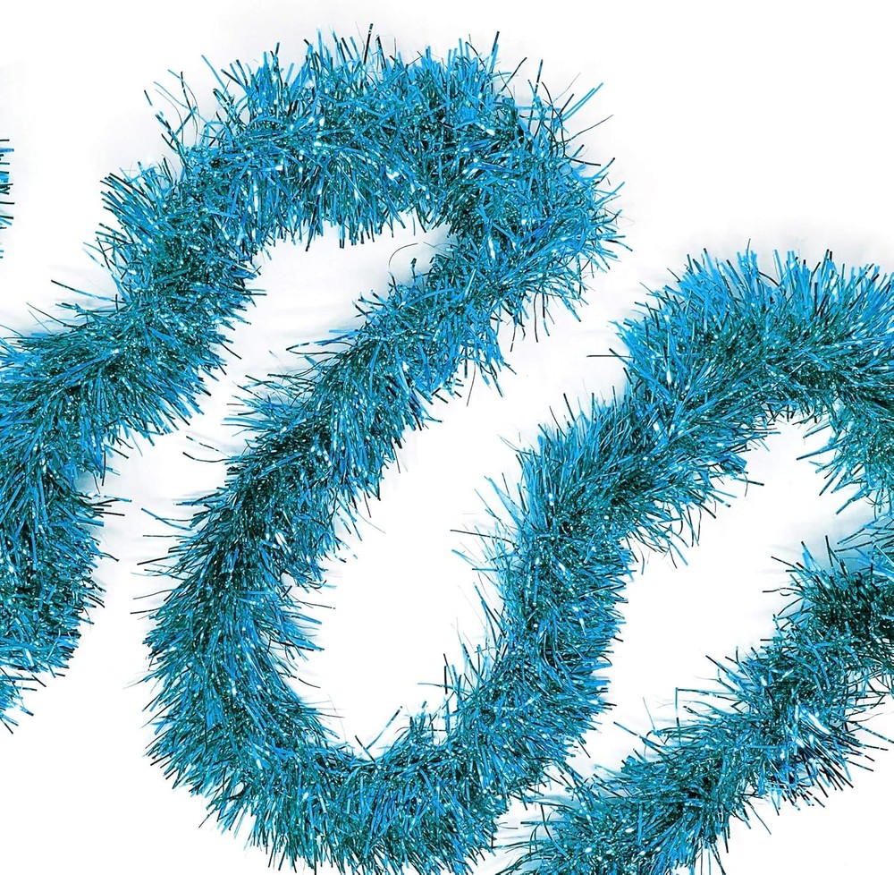 Allgala Turquoise Tinsel Garland, 50 Feet Christmas Metallic Foil Tinsel Garland