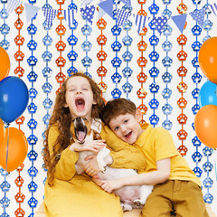 Blue Dog Birthday Decorations, 2 Pack 3.3X6.6 Ft Orange Blue Paw Foil Curtains