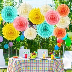 Paper Fans 12 PCS Colorful Rainbow Pastel Party Decorations Tissue Flower