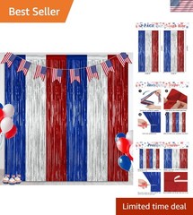 Stunning Red, Silver, and Blue Tinsel Backdrops – 2 Pack for July 4th Parties