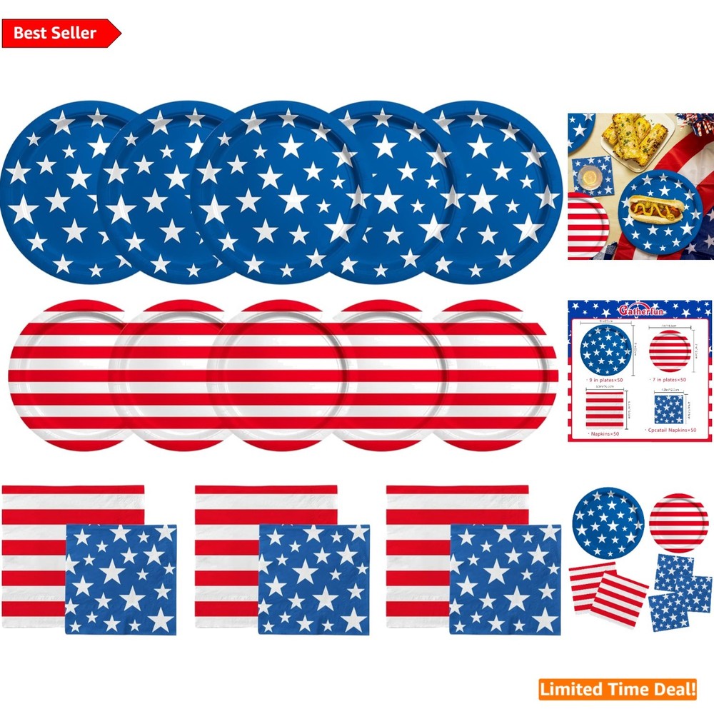 Vibrant Patriotic Party Supplies Set – 50 Dinner & Dessert Plates with Napkins