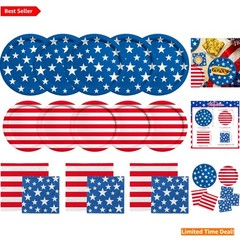 Vibrant Patriotic Party Supplies Set – 50 Dinner & Dessert Plates with Napkins