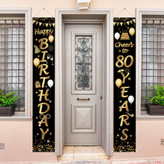 2 Pcs 80Th Birthday Banner Decorations for Men Women, Black Gold Happy 80Th Birt