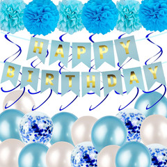 Blue Happy Birthday Decorations, Happy Birthday Banner Hanging Swirls Balloons a
