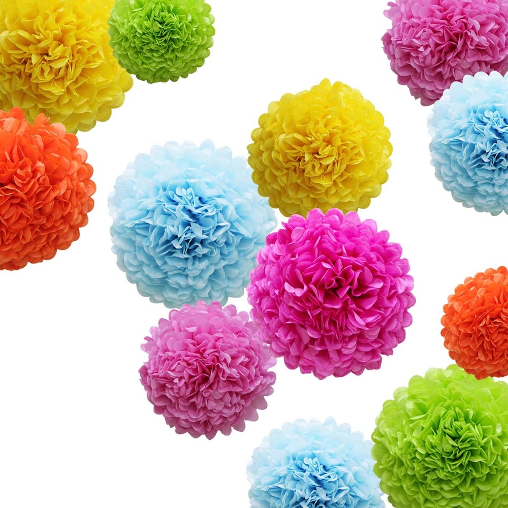 12 PCS Tissue Paper Pom Poms Flower Ball Party Decorations Fiesta Colorful