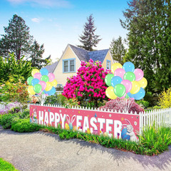 36 Pcs Happy Easter Banner and Balloons Decorations Set Large Fabric Happy Easte