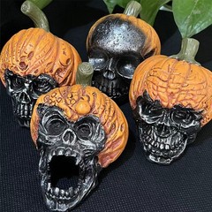 Creepy Evil Pumpkin Skull Resin Craft Spooky Halloween Decor Outdoor Garden Home