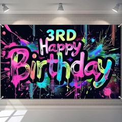 71×43 Inch Paint Splatter Glow in The 71*43 Inch Neon 3rd Happy Birthday Banner