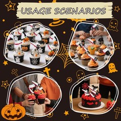 Halloween Cupcake Toppers, 24 Pcs Halloweens Birthday Decorations