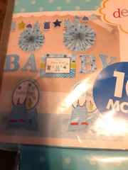 Baby Shower Decorations for Boy Blue/White Set Decor Games Plates Cups Satch