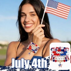 250th Anniversary Bracelet, Patriotic Beaded Wristbands, July 4th 6 items