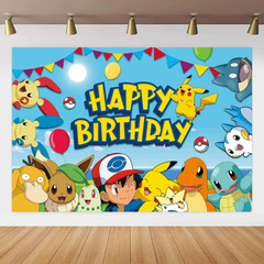 Pokemon Theme Birthday Party Backdrop Decor 5x3ft Blue Pikachu Banner Decoration
