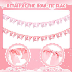 2 Pcs 6.56 Ft Pink Bow Garland Banner, Pink Satin Bow Valentine’S Day Decor, Coq