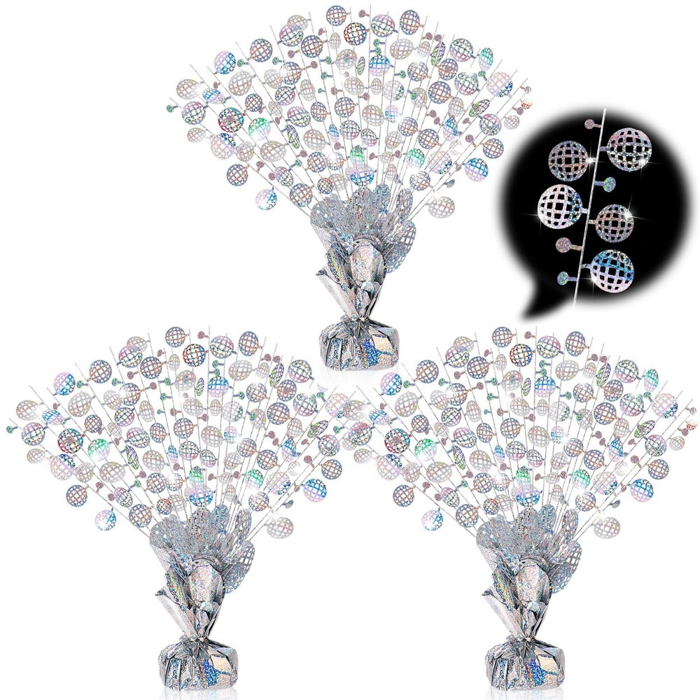 3 Pcs Disco Table Decorations Metallic Gleam Foil Spray Centerpieces Silver D…