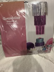 Dazzling Sparkle Fringe Chandelier Decoration 12” Foil Tinsel Pink Silver Purple
