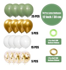 Sage Green Balloons, 50pcs 12inch Sage Green White Metallic Gold Confetti Bal…