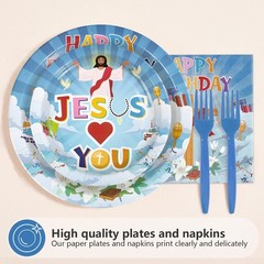 96 Pcs Jesus Birthday Party Decorations – Christian Cross Plates & Napkins Set f
