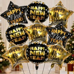 News Years Balloons Decorations – 9pcs Black and Gold New Year Balloons Happy