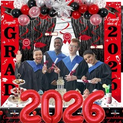 Graduation Decorations 2026, Red and Black Grad Decorations Class of 2026, Gr…
